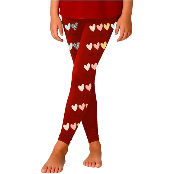 CAIVO Girls Festive Santa Heart Printed Tapered Leggings For Play And Casual Wear Comfortable Stretch Fit Holiday Season Trousers Classic Pants
