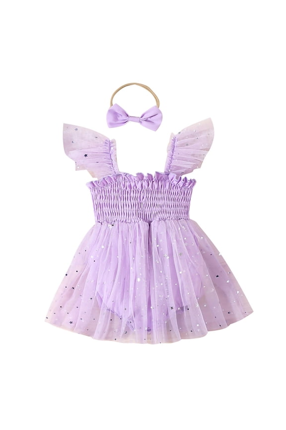 Girls Fly Sleevel Prints O-Neck Romper Mesh Skirts Bowknot Headbands Outfits Boho Toddler Child Daily Wear