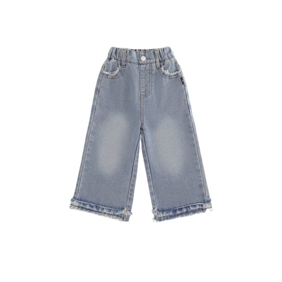 CAIVO Girls Fringe Straight Leg Pants Distressed Denim Jeans Casual Comfortable Everyday Wear Toddler Kids Child Cute Trousers Slacks Solid Color