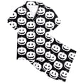 thumbnail image 1 of CAIVO Girls Halloween 2 Piece Pajama Sets Cute Pumpkin Bat Print Lapel Short Sleeve Button Down Shirt With Shorts Sleepwear For Kids Comfortable Casual Loungewear, 1 of 4