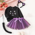 thumbnail image 1 of CAIVO Girls Halloween Cat Outfit Sets Tie Dye Purple Skirt Long Sleeve O-Neck Sweatshirt Headband Tail Toddler Kids Clothing Set, 1 of 7