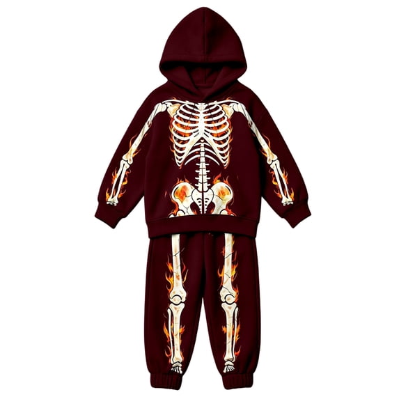 CAIVO Girls Halloween Outfit Sets Skeleton Printed Hooded Long Sleeve Sweatshirt Pants Two Piece Casual Fall Tween Pullover Tracksuit Kid Party Matching Clothing Set