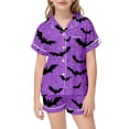 thumbnail image 1 of CAIVO Girls Halloween Pajama Sets Cute Bat Print Sleepwear Comfort Kids Nightwear Short Sleeve Lapel Button Down Shirts Tops With Shorts 2 Piece For And Little Girls Pjs, 1 of 8