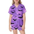 thumbnail image 1 of CAIVO Girls Halloween Pajama Sets Cute Bat Print Sleepwear Comfort Kids Nightwear Short Sleeve Lapel Button Down Shirts Tops With Shorts 2 Piece For Toddler And Little Girls Homewear, 1 of 8