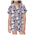 thumbnail image 1 of CAIVO Girls Halloween Pumpkin Ghosts Bats Printed 2 Piece Pajama Sets Lapel Short Sleeve Button Down Shirt With Shorts Children Kids Homewear Loungewear, 1 of 5