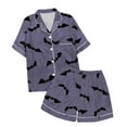 thumbnail image 1 of CAIVO Girls Halloween Star Bats Printed 2 Piece Pajama Sets Lapel Short Sleeve Button Down Shirt With Shorts Children Kids Homewear Loungewear, 1 of 5