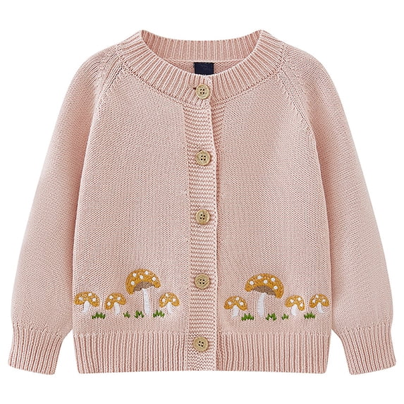 CAIVO Girls Knit Cardigan With Embroidery Casual Fall Jacket Toddler Kids Long Sleeve Breathable Coats