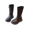 thumbnail image 1 of CAIVO Girls Mid Calf Boots Leather Side Zipper Punk Gothic Boots With Big Kids Winter Tweens Versatile Solid Color Child Shoes, 1 of 9