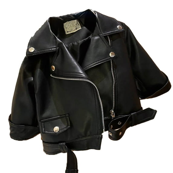 CAIVO Girls Motorcycle Handsome Cool Style Large Lapel Zipper Leather Jacket Long Sleeve 2025 Autumn Winter New Fashion Tops Soft Toddler Child Daily Wear