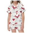 thumbnail image 1 of CAIVO Girls Polka Dots Printed 2 Piece Pajama Sets Lapel Short Sleeve Button Down Shirt With Shorts Children Kids Homewear Nightwear, 1 of 4