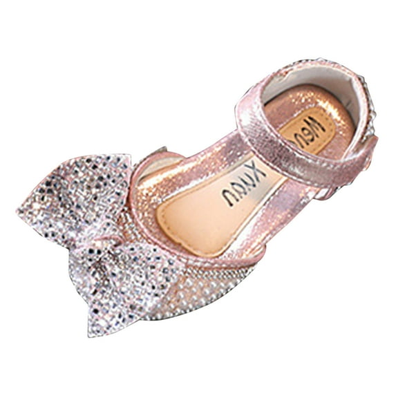 CAIVO Girls Sandals Fashion Spring Summer Performance Dance Dress Shoes Pearl Sequin Shiny Bow Hook Loop Light Cartoon Sandals Kids Birthday Party Footwear