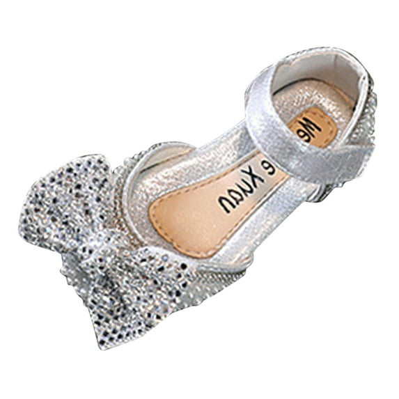 CAIVO Girls Sandals Fashion Spring Summer Performance Dance Dress Shoes Pearl Sequin Shiny Bow Hook Loop Light Lightweight Solid Color Beach Sandals for Holiday Fun
