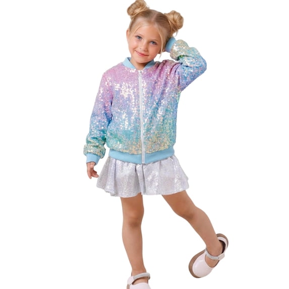CAIVO Girls Sequin Color Coats Sparkly Glitter Jacket Kids Fashion Outerwear Long Sleeve Breathable Dailywear