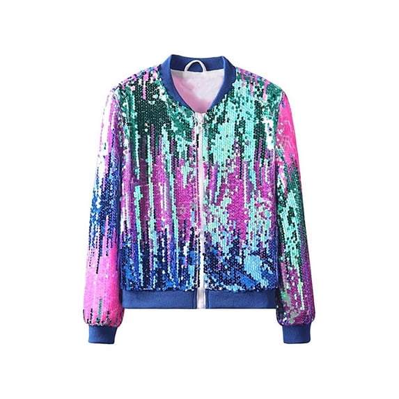 CAIVO Girls Sequin Color Coats Sparkly Glitter Jacket Kids Fashion Outerwear Long Sleeve Versatile Dailywear