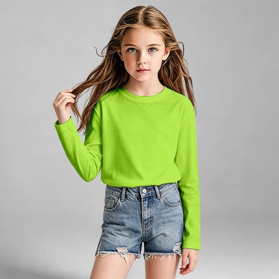 CAIVO Girls Shirts Long Sleeve Mesh Tee Casual Solid Color Tops Lightweight Breathable Summer Shirt Activewear Kids Blouses For Child , Light Green