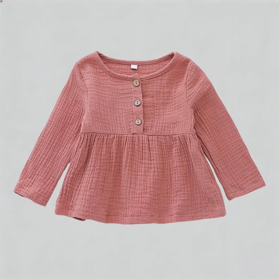 CAIVO Girls Shirts Long Sleeve Tops With Double Layer Ruffle And Coconut Button Front Closure Style Blouse For Kids , Red