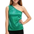 thumbnail image 1 of CAIVO Girls Shirts Sequin Plaid Shiny One Shoulder Tank Performance Shirt Tops Sleeveless For Kids , Green, 1 of 2