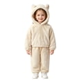 thumbnail image 1 of CAIVO Girls Solid Color Loungewear Fall Winter Hooded Cozy Pajama Sets Toddler Kids 2 Piece Long Sleeve Tops Pants, 1 of 5