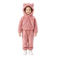 thumbnail image 1 of CAIVO Girls Solid Color Loungewear Fall Winter Hooded Cozy Pajama Sets Toddler Kids 2 Piece Long Sleeve Tops Pants, 1 of 9