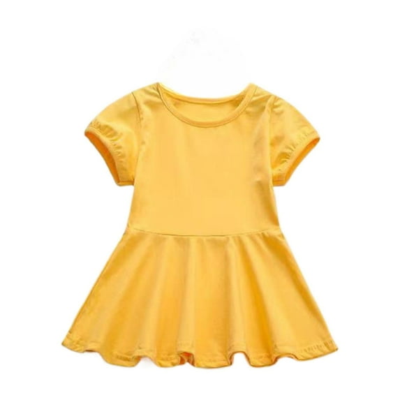 CAIVO Girls Summer Dresses O-Neck Casual Dress For Baby Toddler Girls Solid Color Elastic Waist Outdoor Play Dress For 5 Months To 4 Years Fashionable Child Daily Wear