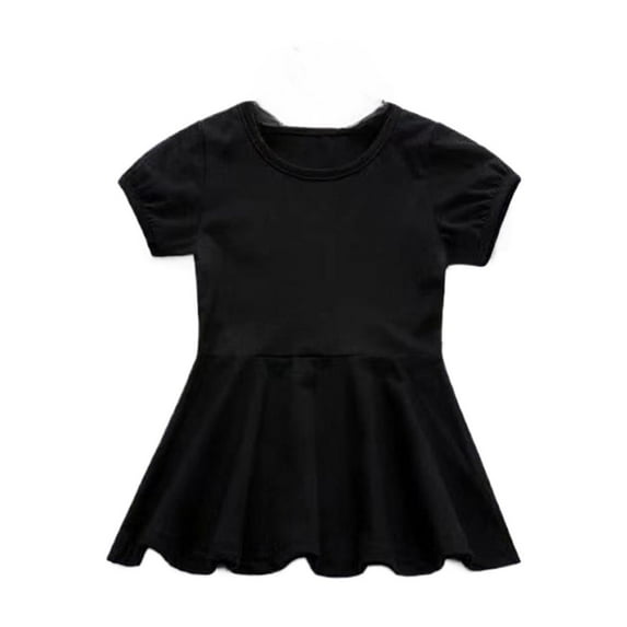 CAIVO Girls Summer Dresses O-Neck Casual Dress For Baby Toddler Girls Solid Color Elastic Waist Outdoor Play Dress For 5 Months To 4 Years Trendy Child Daily Wear