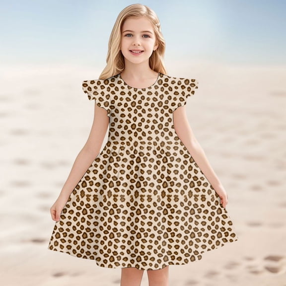 CAIVO Girls Summer Leopard Print Casual Dress Playful Animal Pattern Fly Sleeve Swing Tank Dresses For Toddler Kids O-Neck Classic Sundress