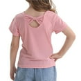 thumbnail image 1 of CAIVO Girls Summer Tops Short Sleeve Tee With Back Bow Design Casual Round Neck Shirt For Toddler Kids Outdoor Play School Everyday Wear Soft Comfortable Breathable Leisure Child Daily Wear, 1 of 6