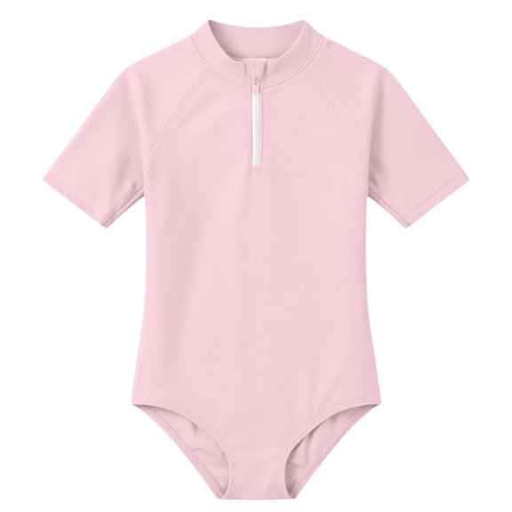 CAIVO Girls Swimsuits For Kids Solid Color Sun Protective Rash Guard One-Piece For Beach Pool Water Play Lovely Summer Swimwear