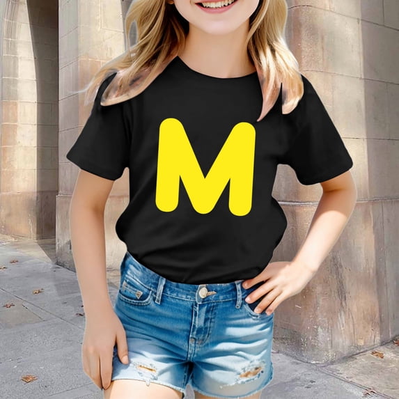 CAIVO Girls T-Shirts Children's Fashion Letter Printed T Shirt Casual And Comfortable Kids O-Neck Tops , Black