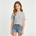 thumbnail image 1 of CAIVO Girls T-Shirts Off Shoulder Casual Tops Solid Color Design Tee Shirt For Teenage Youth Fashion Comfortable Daily Wear O-Neck Kids , Light Gray, 1 of 4