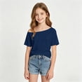 thumbnail image 1 of CAIVO Girls T-Shirts Off Shoulder Casual Tops Solid Color Design Tee Shirt For Teenage Youth Fashion Comfortable Daily Wear O-Neck Kids , Navy, 1 of 4