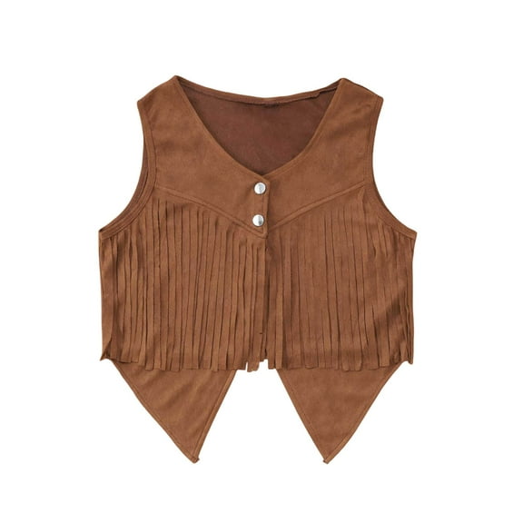 CAIVO Girls Western Fringe Vests Bohemian Style Suede Tops For Festival Summer Outfits Cozy Toddler Child Daily Wear