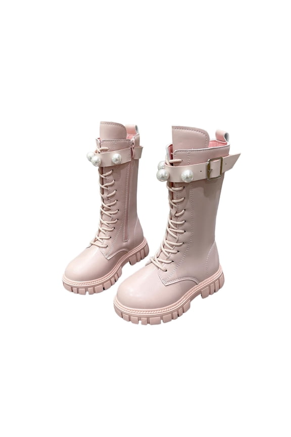 Girls Winter Fashion Boots High Top Ankle Shoes With Pearl Buckle Design Toddler Kids Youth Casual Dress Wear Relaxed Fit Child Lightweight Solid Color Footwear