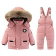 thumbnail image 1 of CAIVO Girls Winter Snowsuits Thicken Warm Hooded Long Sleeve Jackets Pants Snowbib Insulated Padded Two Piece Warm Thermal Outfits With Overalls For Cold Weather Kids Cozy Clothes Sets Solid Color, 1 of 9