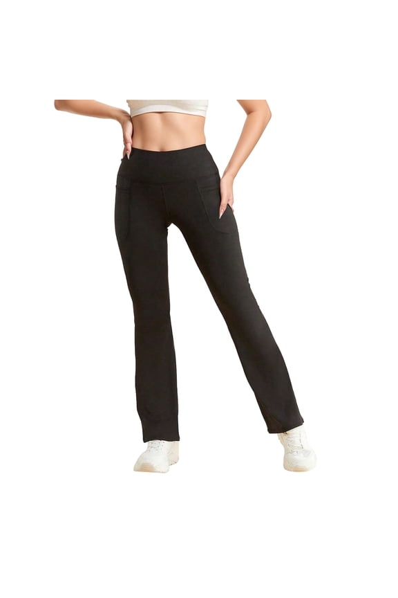 High Waist Booty Butt Lifting Yoga Pants Women Stretchy Fit Workout Leggings With Flare Bottoms For Gym And Athleisure Solid Color Athletic Running Fitness Trousers , Black