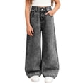 thumbnail image 1 of CAIVO High Waist Flared Jeans For Girls Comfortable Stretch Denim Pants With Wash Wide Leg Trousers Casual Everyday Wear Youth Fashion Bottom Holiday Solid Color Slacks, 1 of 9