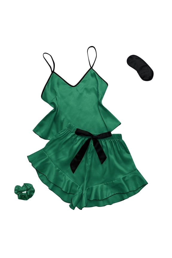 Homewear Bow Tie Ice Silk Pajamas Women's Thin Spaghetti Strap Shorts Set Light Two Piece Home Clothes Sleeveless V-Neck Camis Tops With Shorts Solid Color Sleepwear