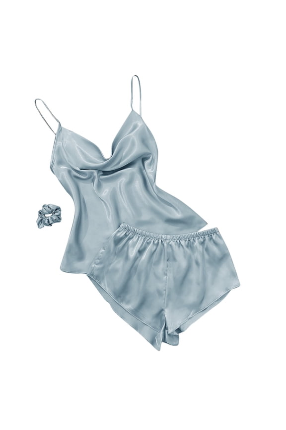 Homewear Ice Silk Pajamas Women's Thin Home Spaghetti Strap Shorts Set Light Two Piece Clothes Sleeveless V-Neck Camis Tops With Shorts Solid Color Sleepwear