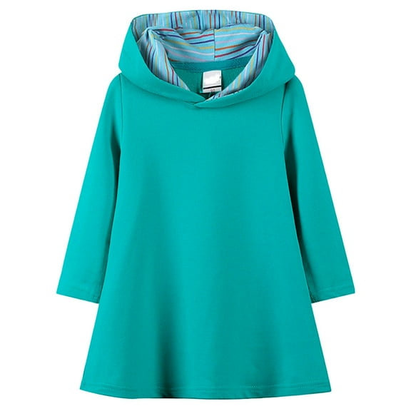 CAIVO Hooded Sweatshirt Dress For Girls Long Sleeve Solid Color School Dress For Autumn Lovely Toddler Child Daily Wear