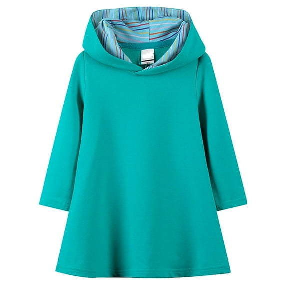 CAIVO Hooded Sweatshirt Dress For Girls Long Sleeve Solid Color School Dress For Autumn Lovely Toddler Child Daily Wear
