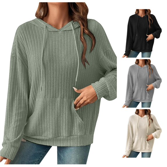 CAIVO Hoodies For Women Casual Long Sleeve Drop Shoulder Curved Hem Drawstring Hoodie Fashion Pullover Sweatshirts Solid Color Cold Weather Tops