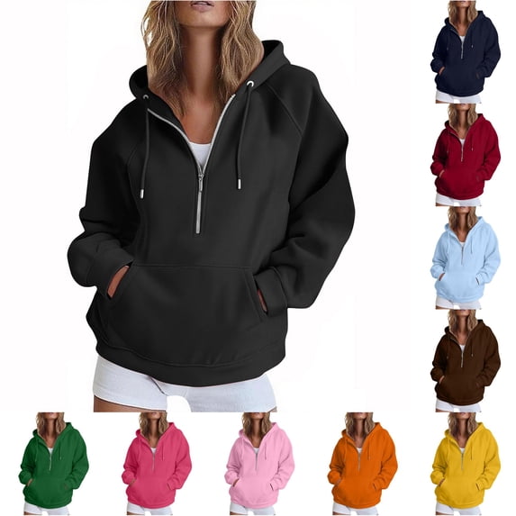 CAIVO Hoodies For Women Cozy Casual Full Zip Hoodie With Pocket For Lightweight Solid Color Long Sleeve Sweatshirt For Everyday Wear Vacation Tops