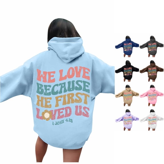 CAIVO Hoodies For Women Letter Print Sweatshirts Long Sleeve With Pockets Running Tops