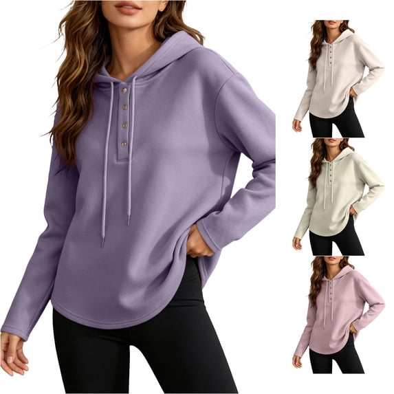 CAIVO Hoodies For Women Long Sleeve Hooded Sweatshirt Casual Pullover Tops Cozy Autumn Winter Layering Solid Color Running Dailywear