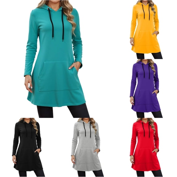 CAIVO Hoodies For Women Sweatshirts Casual Long Sleeve Pocket Hoodie Dress Fall Winter Solid Color Cold Weather Tops