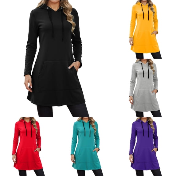 CAIVO Hoodies For Women Sweatshirts Casual Long Sleeve Pocket Hoodie Dress Fall Winter Solid Color Cold Weather Tops