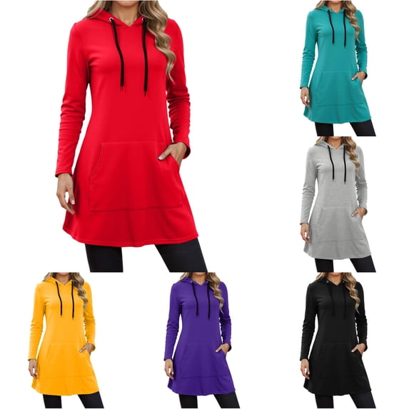 CAIVO Hoodies For Women Sweatshirts Casual Long Sleeve Pocket Hoodie Dress Fall Winter Solid Color Running Tops