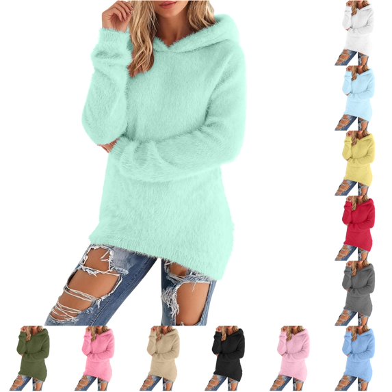 CAIVO Hoodies For Womens Solid Color Cozy Sweatshirt Long Sleeve Casual Winter Loose Hooded Pullover Fuzzy Lightweight Tunic Tops Athletic Dailywear