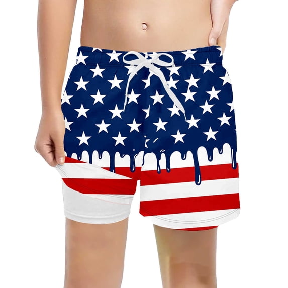 CAIVO Independence Day Boys Shorts Ice Cream Print Summer Swim Trunks Beach Swimwear For Kids Water Comfortable Fit Beachwear Vacation Bottoms