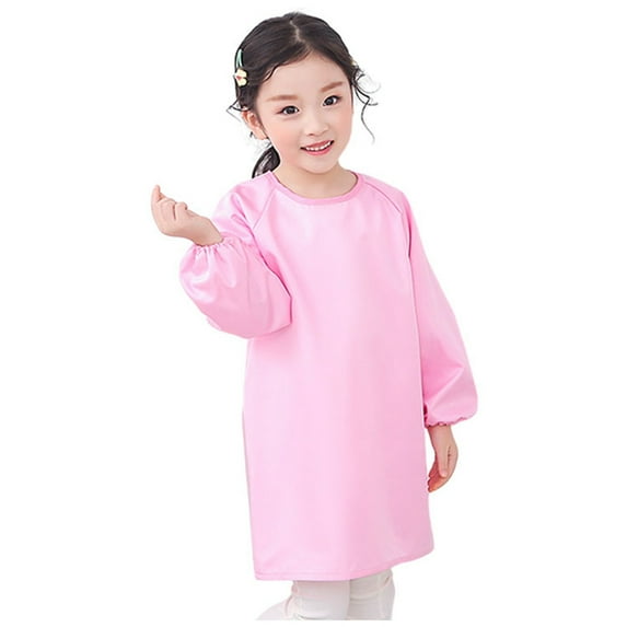 CAIVO Kid Art Smock Solid Color Apron For Children Printed Artist Painting Aprons Smocks With Long Sleeve Relaxed Fit Toddler Daily Wear